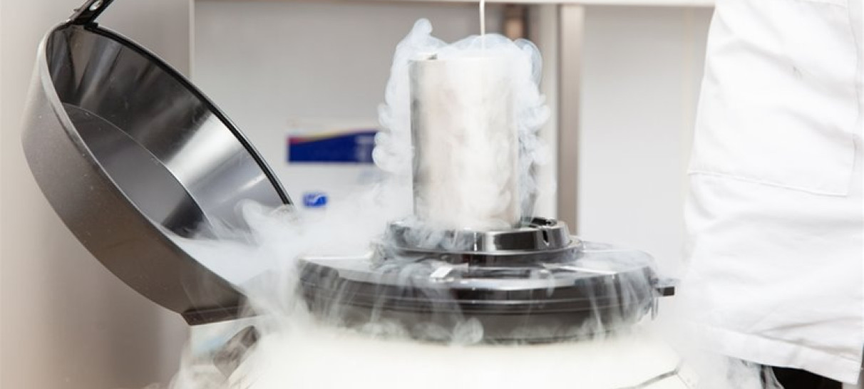 Liquid Nitrogen spilling out of a cryogenic cooler