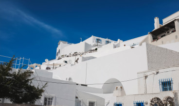 White buildings with a clear blue sky