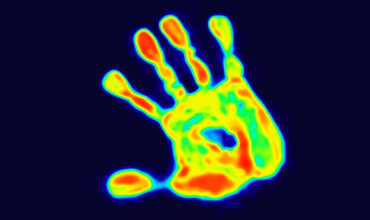 A thermographic image of a hand print