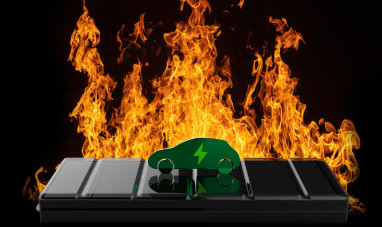 A visual of an EV car battery on fire