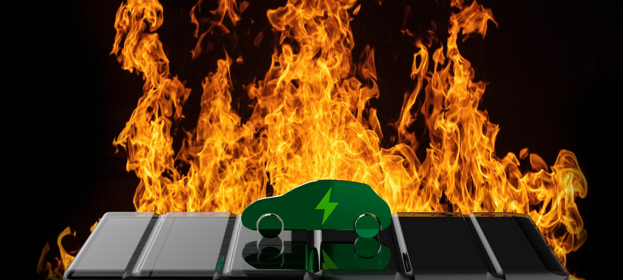 A visual of an EV car battery on fire