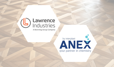 Interplast Kimya and Lawrence Industries Logo on parquet flooring