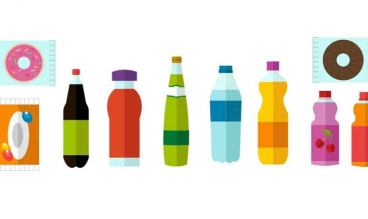 Cartoon images of food and bottles