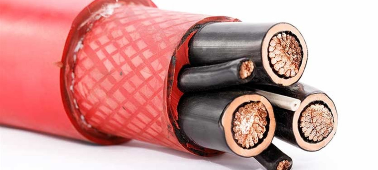 Close up of a cable cut open